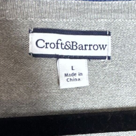 Women's Gray Argyle Long Sleeve Cardigan Sweater Twee Preppy Teacher Academia L - Picture 7 of 8